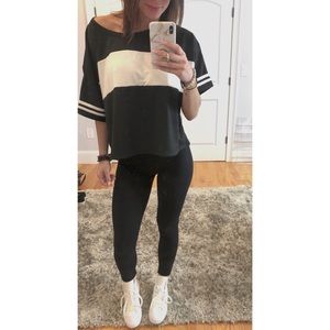 black and white color block crop